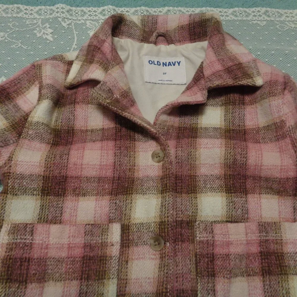 RETRO BABY GIRL PINK & CREAM PLAID COAT 3 T BY OLD NAVY